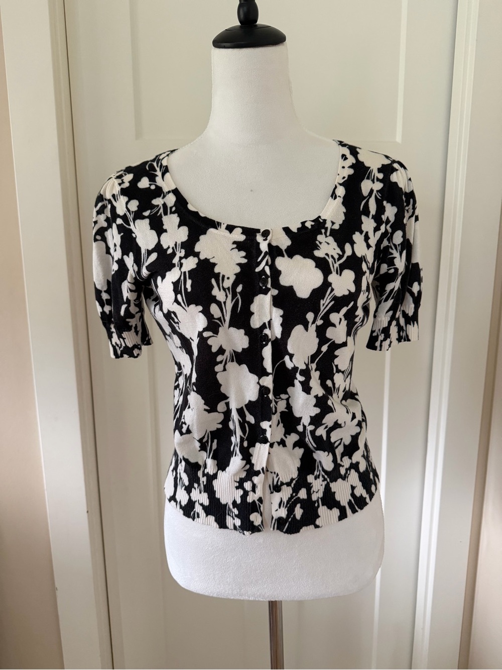 LOFT Black & Ivory Floral Cardigan